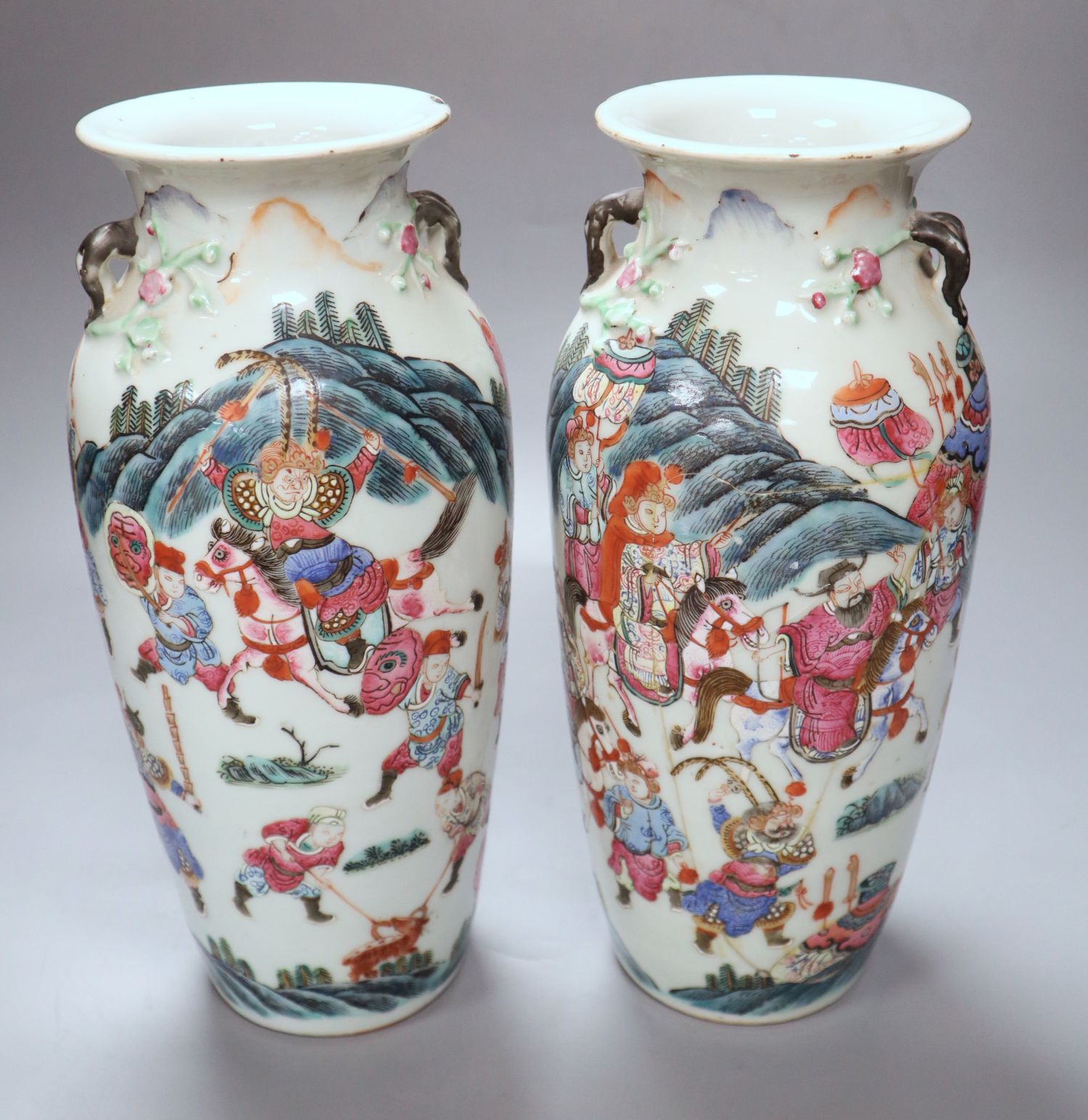 A pair of 19th century Chinese famille rose porcelain vases, height 29cm